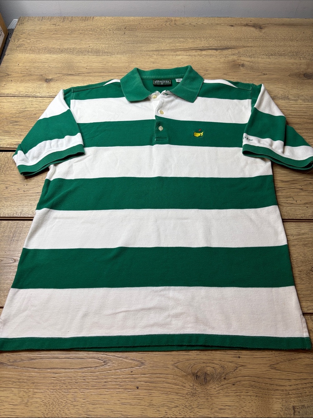Men’s Vintage Masters Collection Masters Green and White Stripe Polo Size Medium